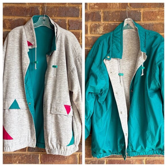 Vintage Westside Connection￼ Reversible Sweatshirt Jacket Gray Teal Womens Large - Picture 1 of 10
